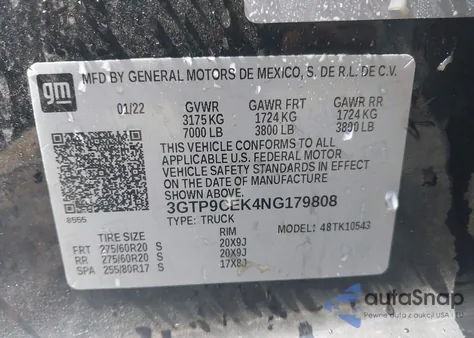 2022 GMC Sierra 1500 Limited из США, поврежденный, VIN 3GTP9CEK4NG179808